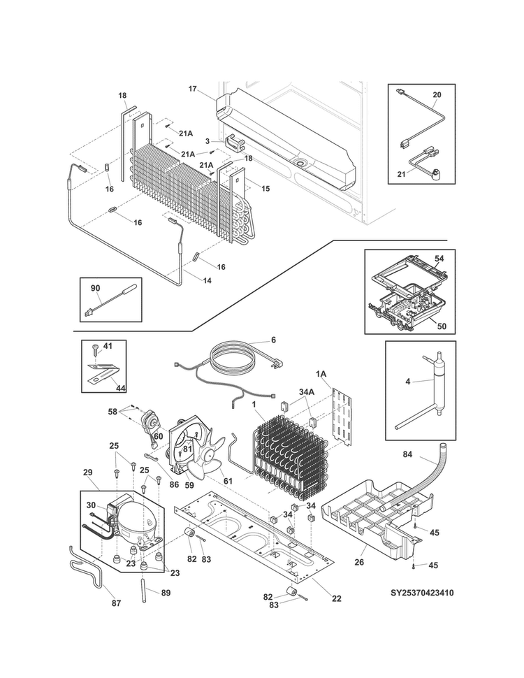 Cooling System Diagram and Parts List for 25370423414  Kenmore Refrigerator