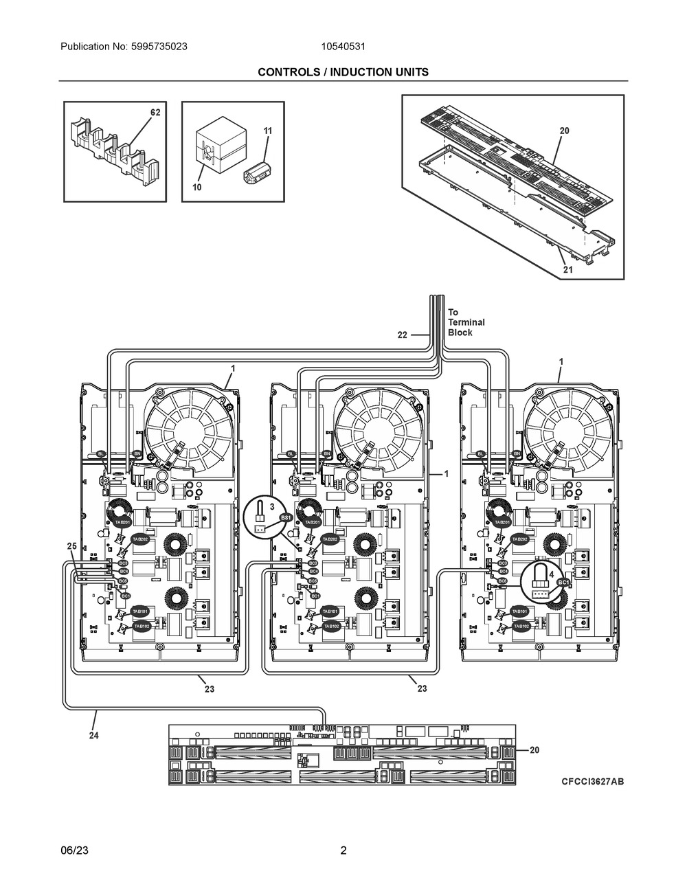 Controls / Induction Units Diagram and Parts List for 10540531  Frigidaire Cooktop