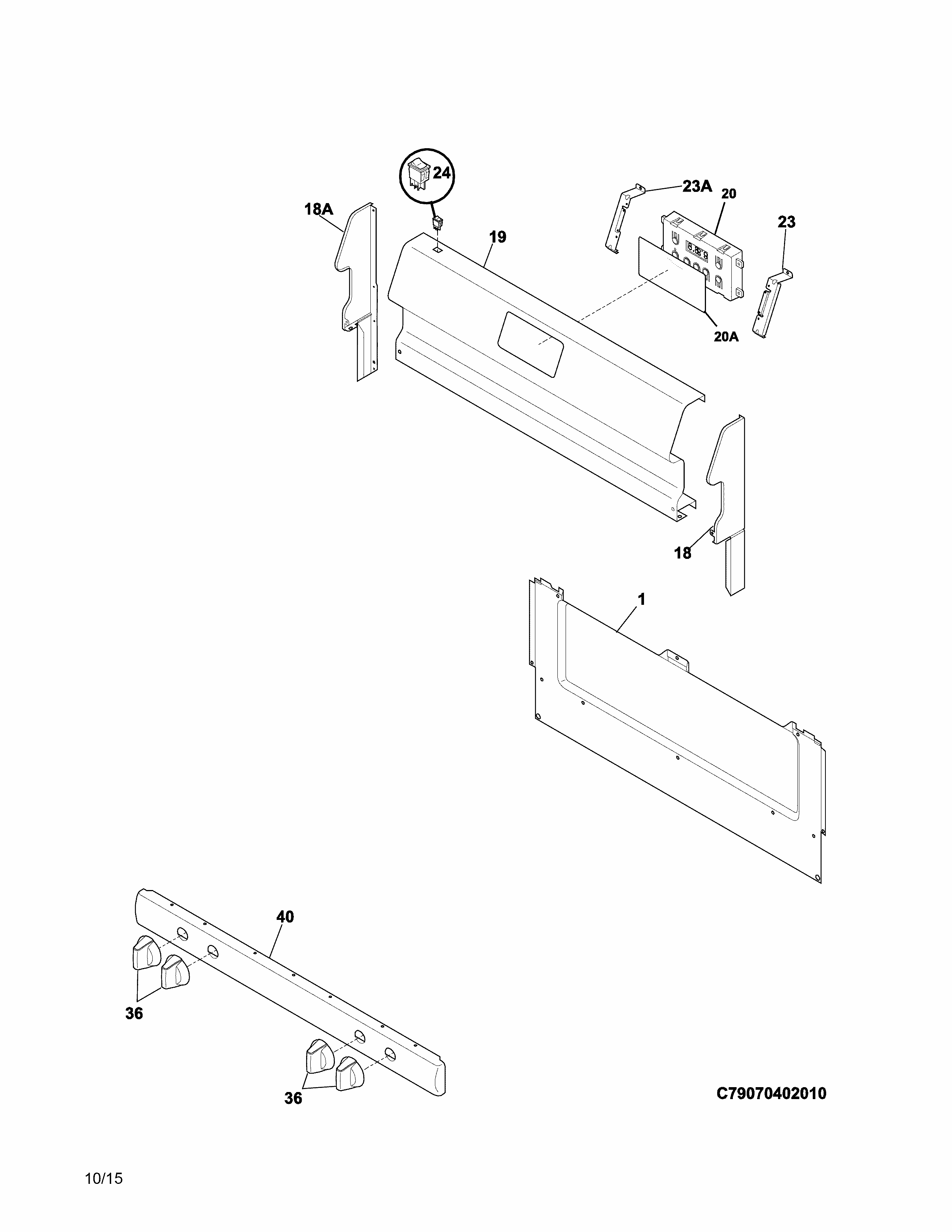 Backguard Diagram and Parts List for 79073033313  Kenmore Range