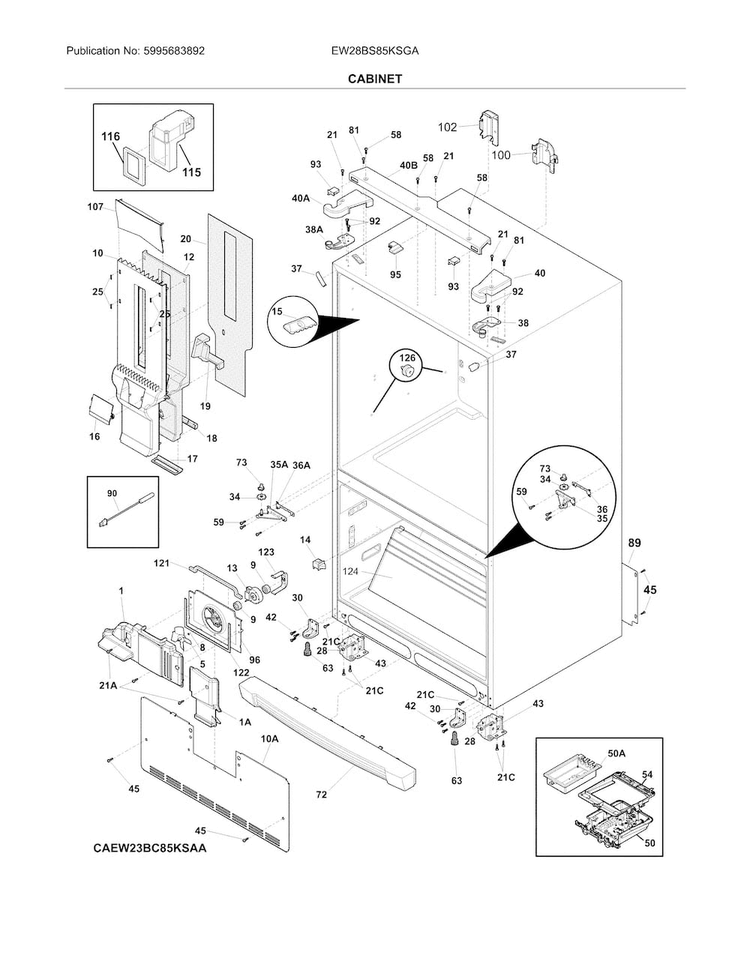 Cabinet Diagram and Parts List for EW28BS85KSGA  Electrolux Refrigerator