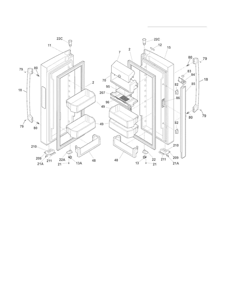 Fresh Food Door Diagram and Parts List for FPHN2899LF6  Frigidaire Refrigerator