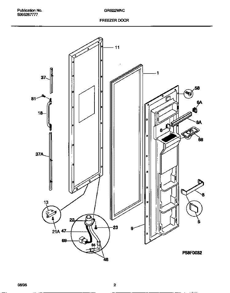 FREEZER DOOR Diagram and Parts List for GRS22WNCD4  Gibson Refrigerator