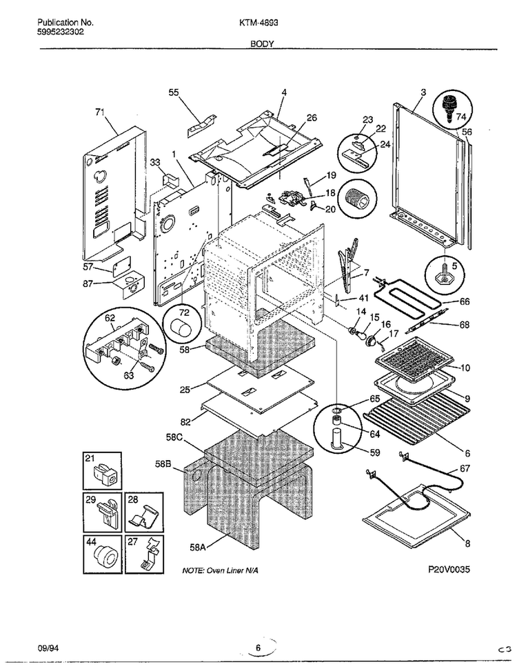 Body Page 3 Diagram and Parts List for 4893-80B  Frigidaire Range