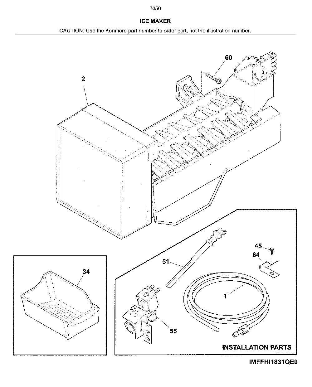 Ice maker Diagram and Parts List for 25370502616  Kenmore Refrigerator