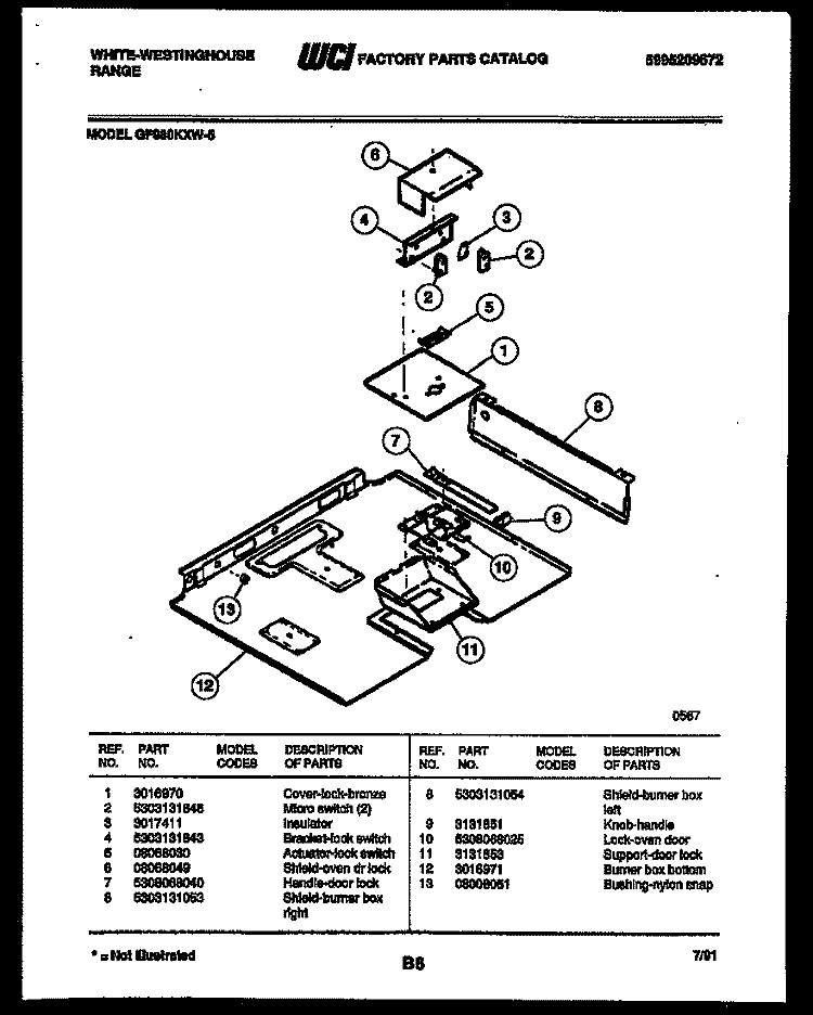 BURNER BOX PARTS Diagram and Parts List for GF980KXD5  Frigidaire Range