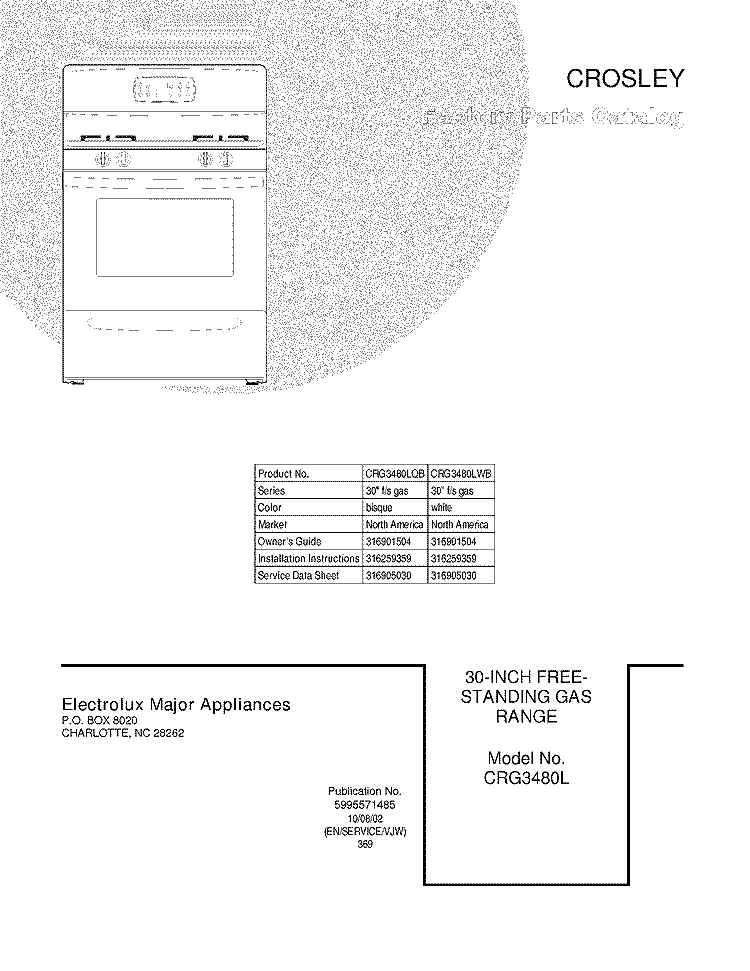 COVER Diagram and Parts List for CRG3480LQB  Crosley Range