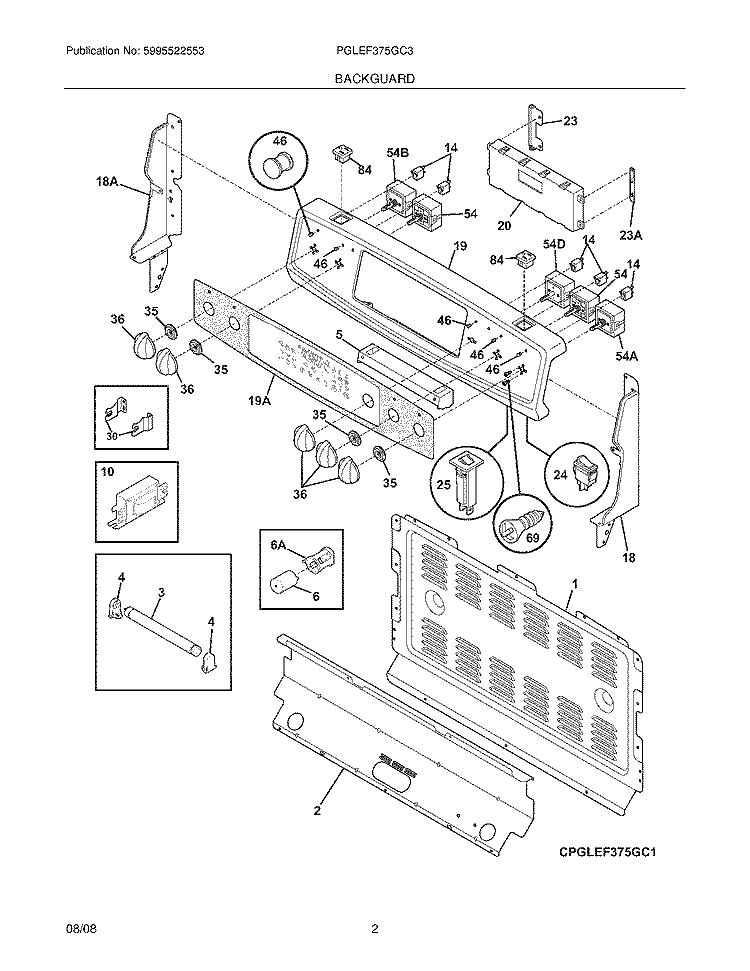 BACKGUARD Diagram and Parts List for PGLEF375GC3  Frigidaire Wall Oven