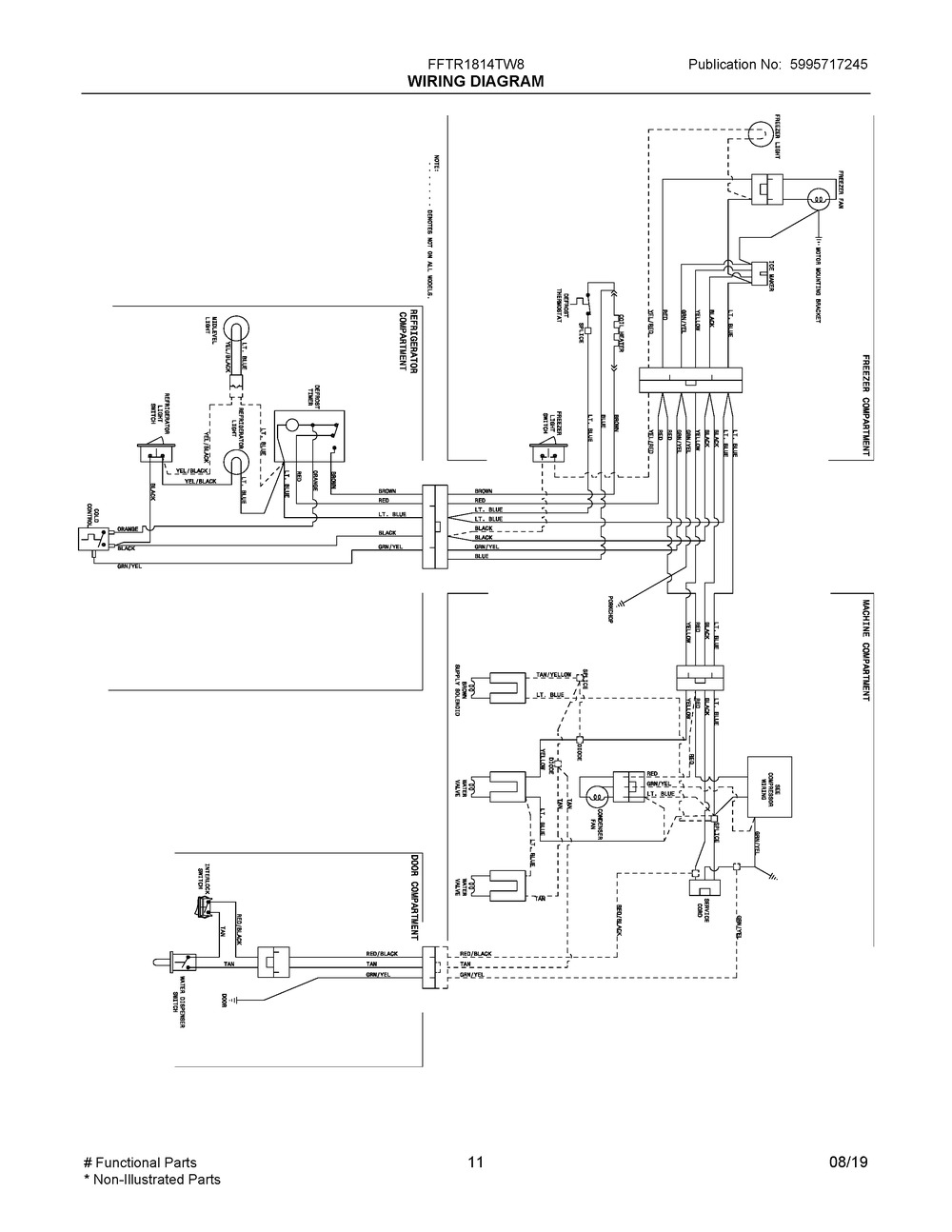 Wiring Diagram Diagram and Parts List for FFTR1814TW8  Frigidaire Refrigerator