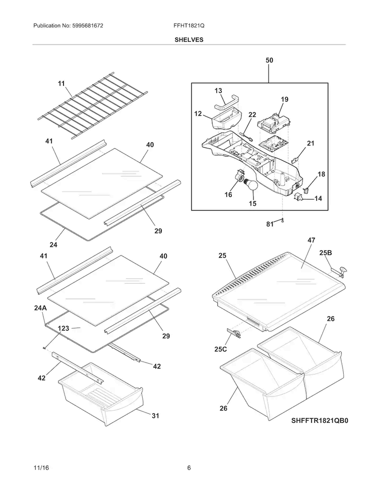 Shelves Diagram and Parts List for FFHT1821QB4  Frigidaire Refrigerator