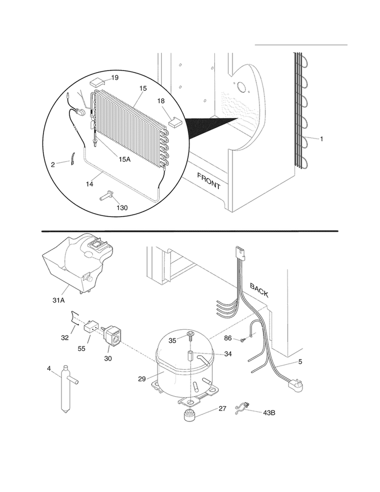 System Diagram and Parts List for FFU14F5HWP  Frigidaire Freezer