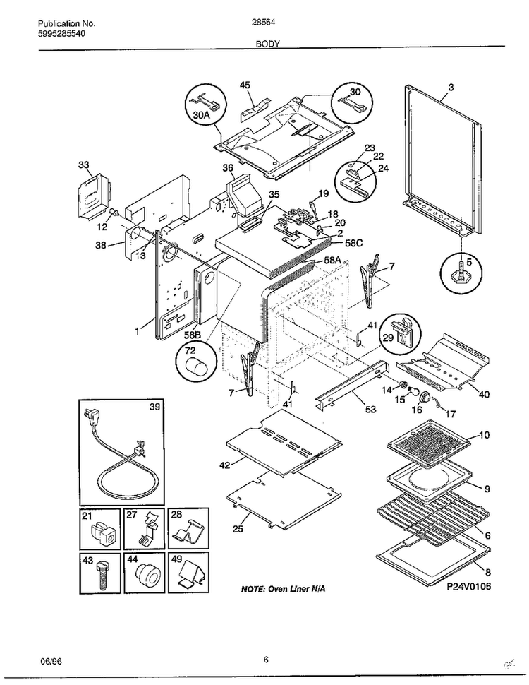 Body Diagram and Parts List for 285647D  Frigidaire Range