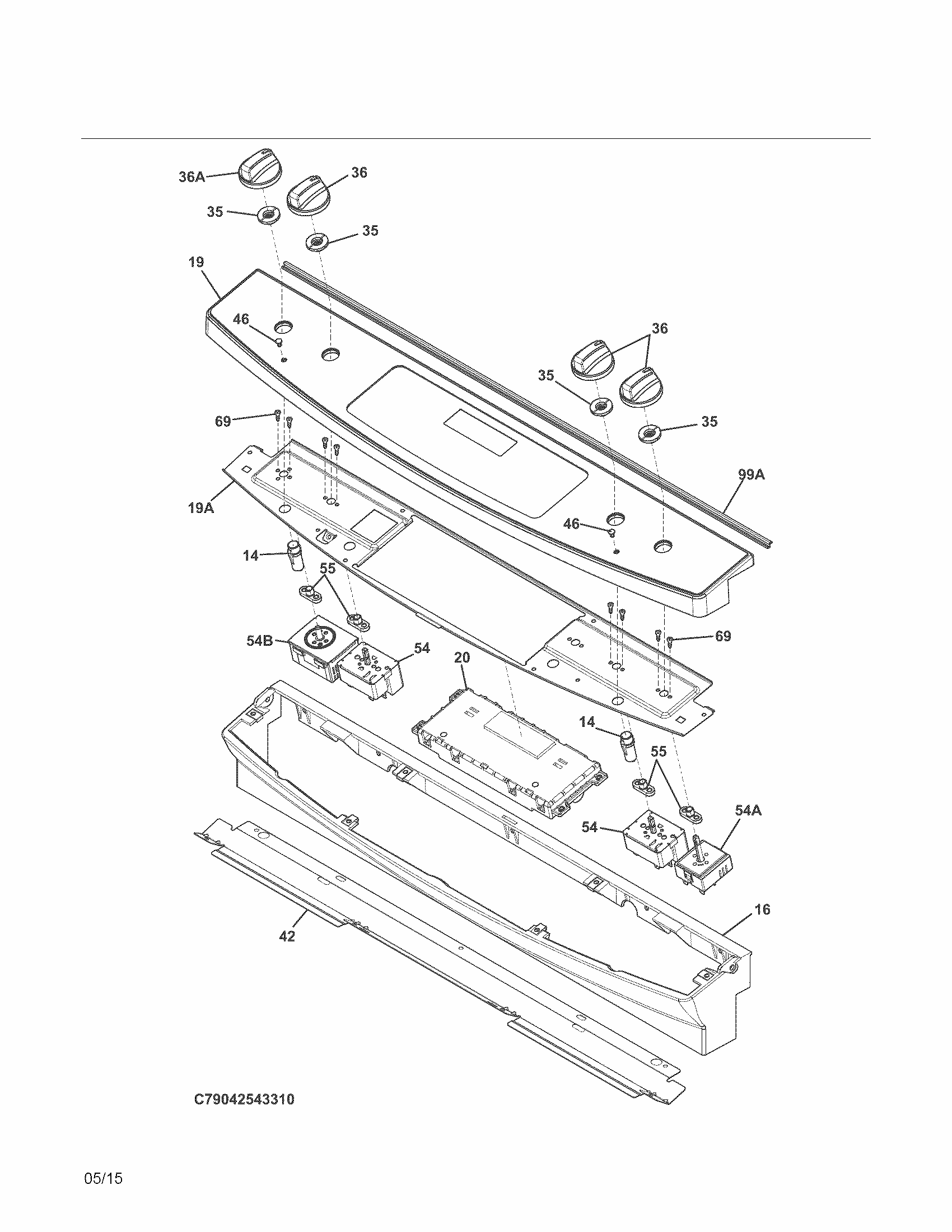 Backguard Diagram and Parts List for 79042543313  Kenmore Range