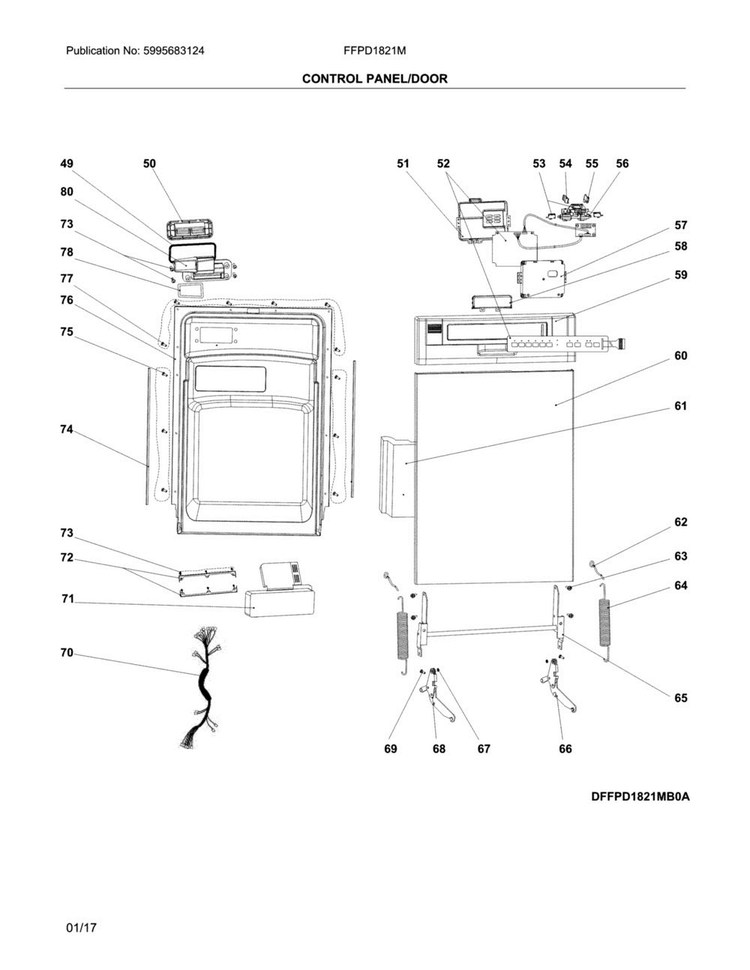 Control Panel/door Diagram and Parts List for FFPD1821MW1B  Frigidaire Dishwasher