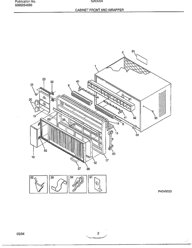 Cabinet Front And Wrapper Diagram and Parts List for 5263004B  Frigidaire Air Conditioner