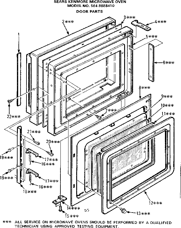 Door Parts Diagram and Parts List for 5648888410  Kenmore Microwave