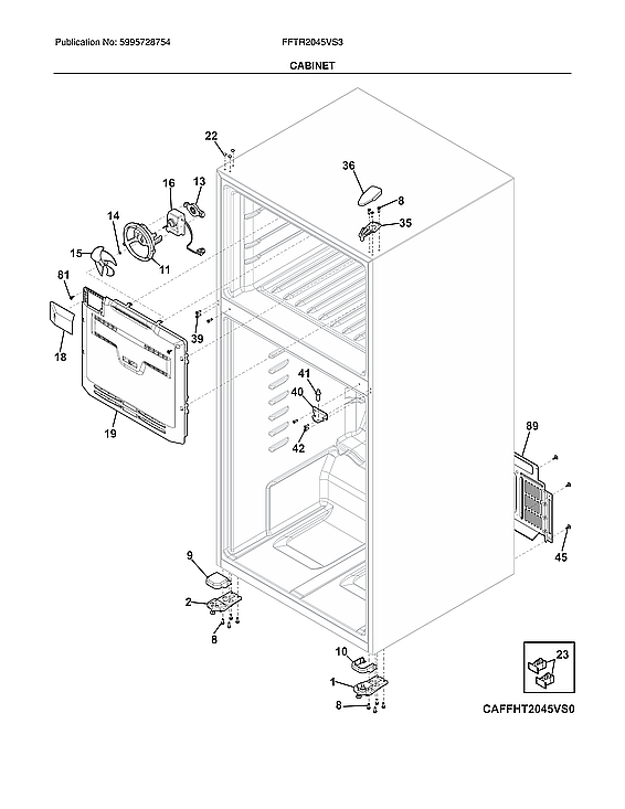 Cabinet Diagram and Parts List for FFTR2045VS3  Electrolux Refrigerator