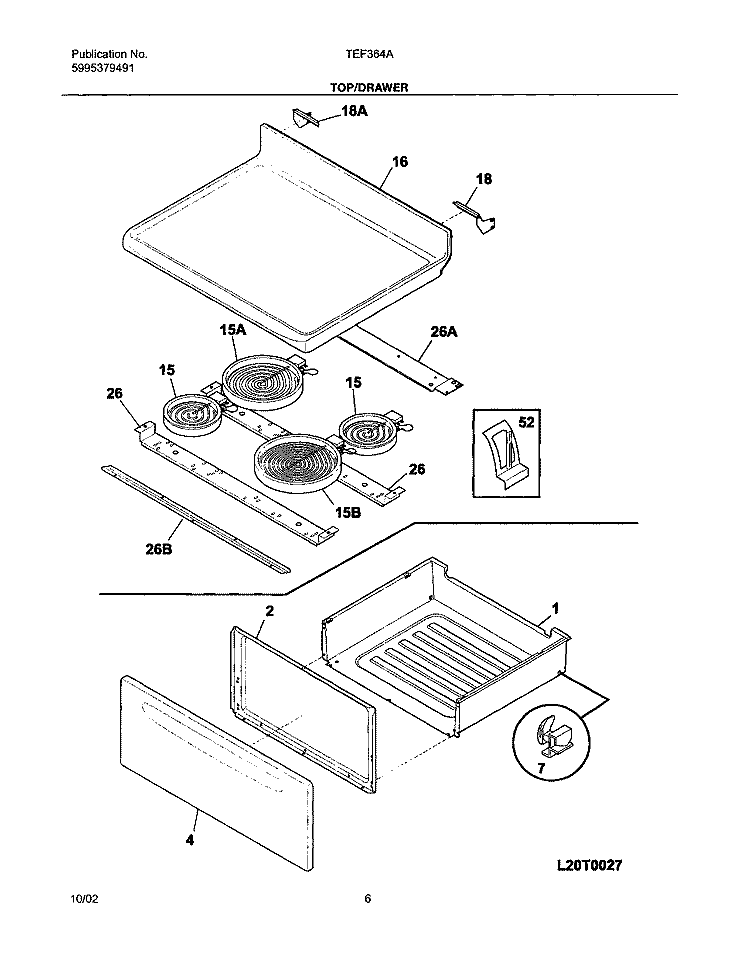 TOP / DRAWER Diagram and Parts List for TEF364AQE  Tappan Range