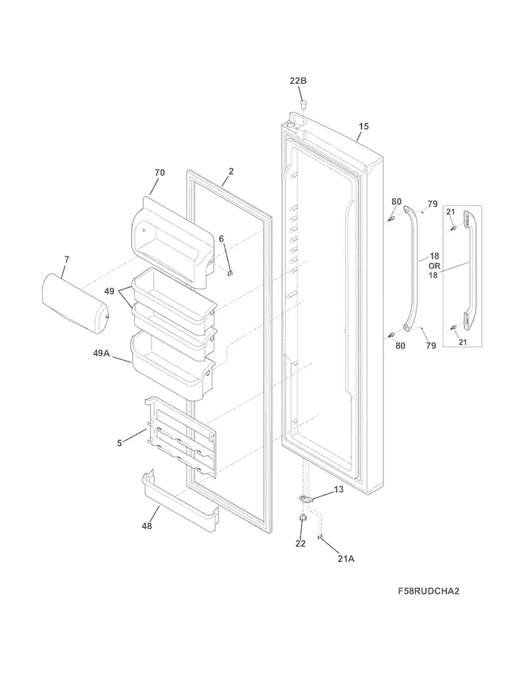 Refrigerator Door Diagram and Parts List for FFSC2323LEA  Frigidaire Refrigerator