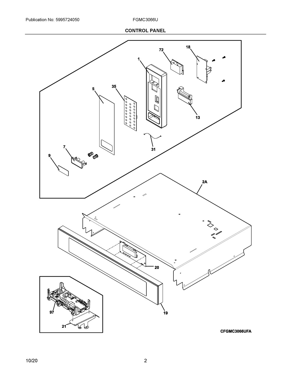Control Panel Diagram and Parts List for FGMC3066UDB  Frigidaire Microwave