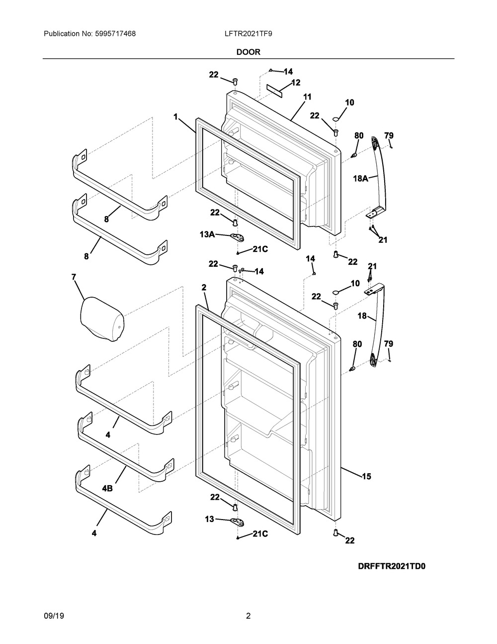 Door Diagram and Parts List for LFTR2021TF9  Frigidaire Refrigerator