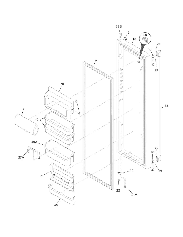 Refrigerator Door Diagram and Parts List for E23CS78HPS7  Electrolux Refrigerator