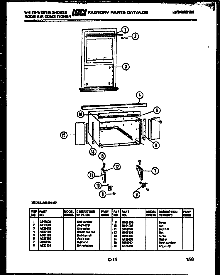 CABINET AND INSTALLATION PARTS Diagram and Parts List for AS139L1K1  Frigidaire Air Conditioner