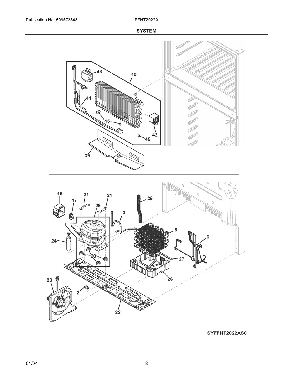 System Diagram and Parts List for FFHT2022AS0  Frigidaire Refrigerator