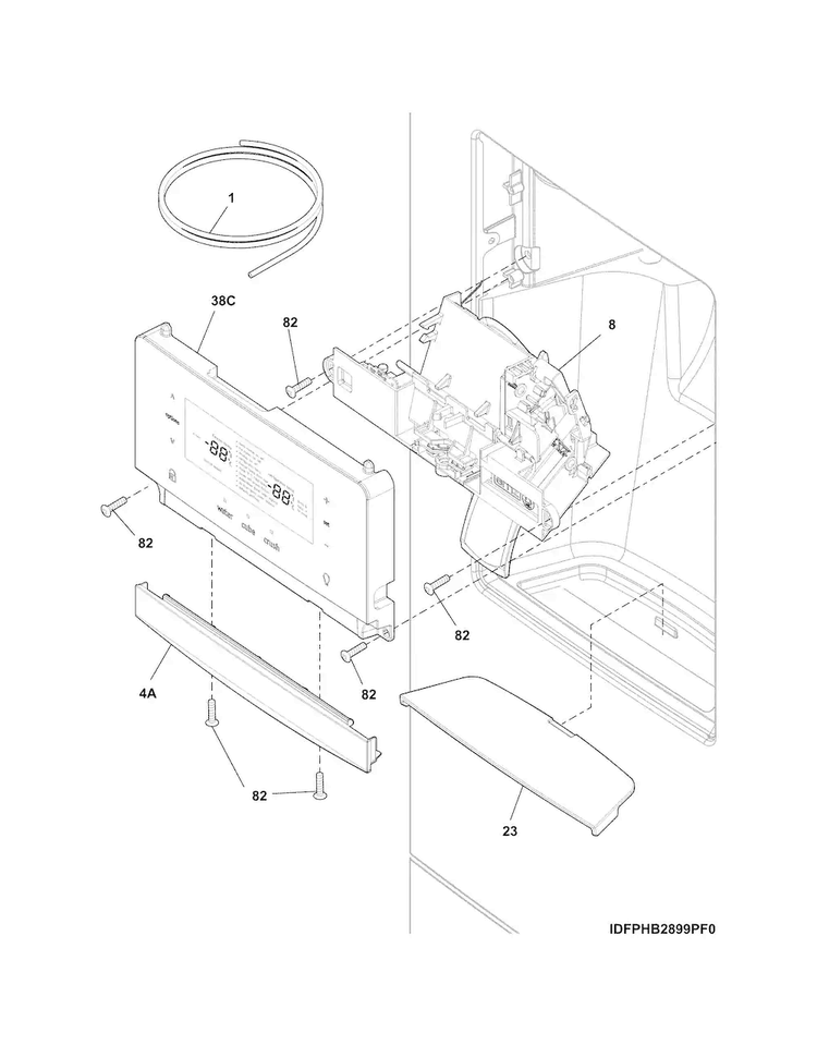 Controls & Ice Dispenser Diagram and Parts List for LGHB2867PFGA  Frigidaire Refrigerator