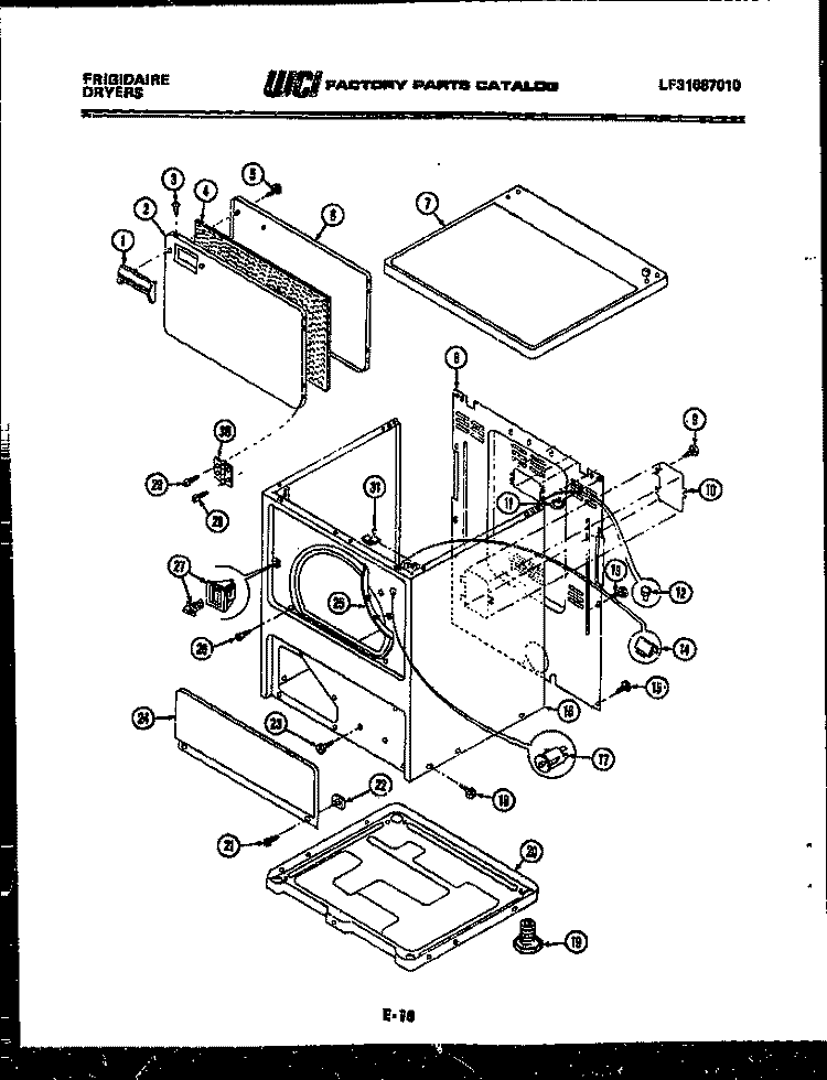 DOOR, TOP AND CABINET PARTS Diagram and Parts List for DEDML6  Frigidaire Dryer