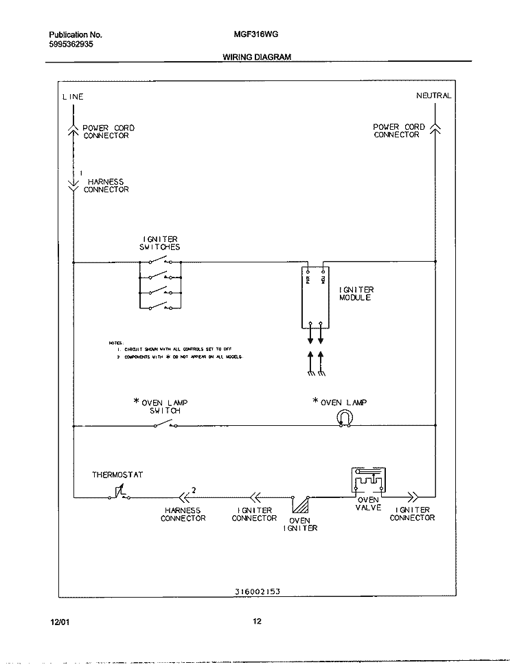 WIRING DIAGRAM Diagram and Parts List for MGF316WGSK  Uni Range