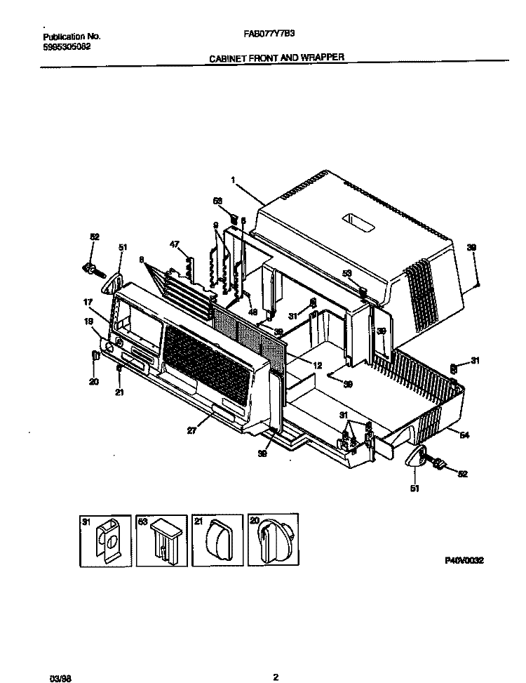 CABINET FRONT AND WRAPPER Diagram and Parts List for FAB077Y7B3  Frigidaire Air Conditioner