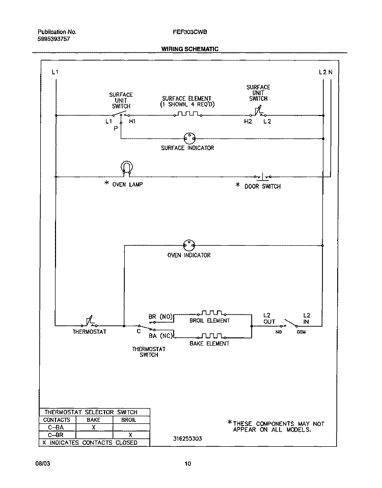 WIRING SCHEMATIC Diagram and Parts List for FEF303CWB  Frigidaire Range