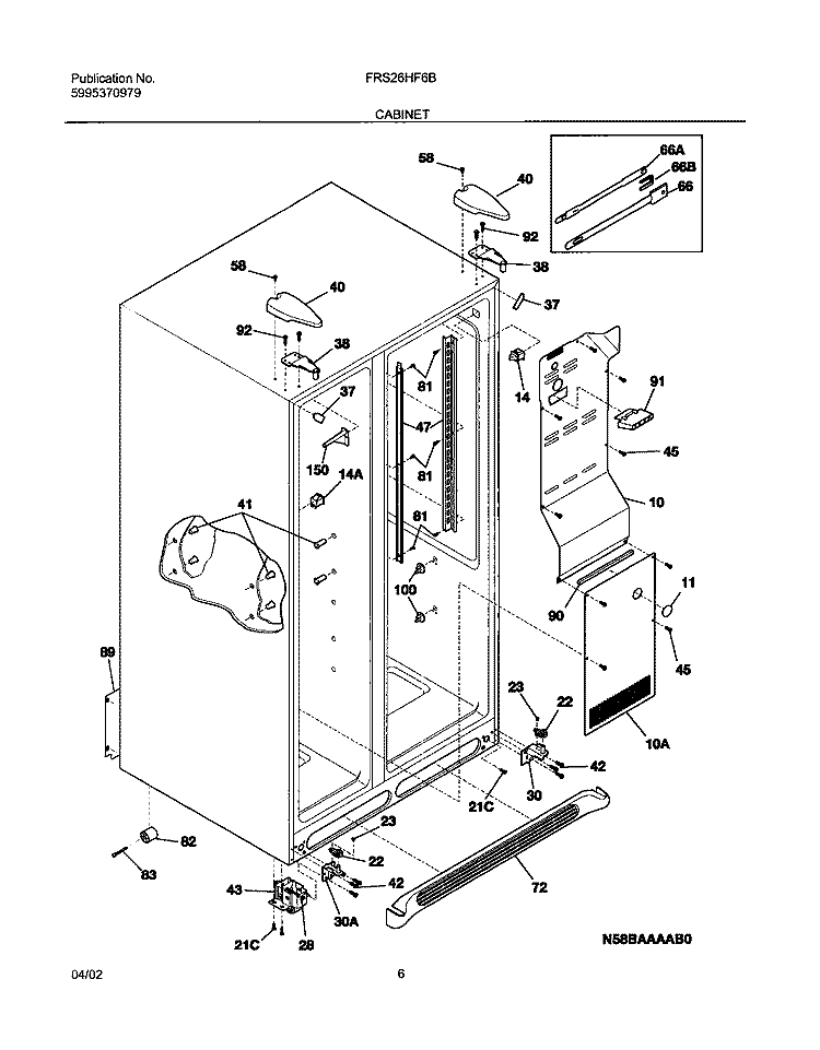 CABINET Diagram and Parts List for FRS26HF6BQ0  Frigidaire Refrigerator