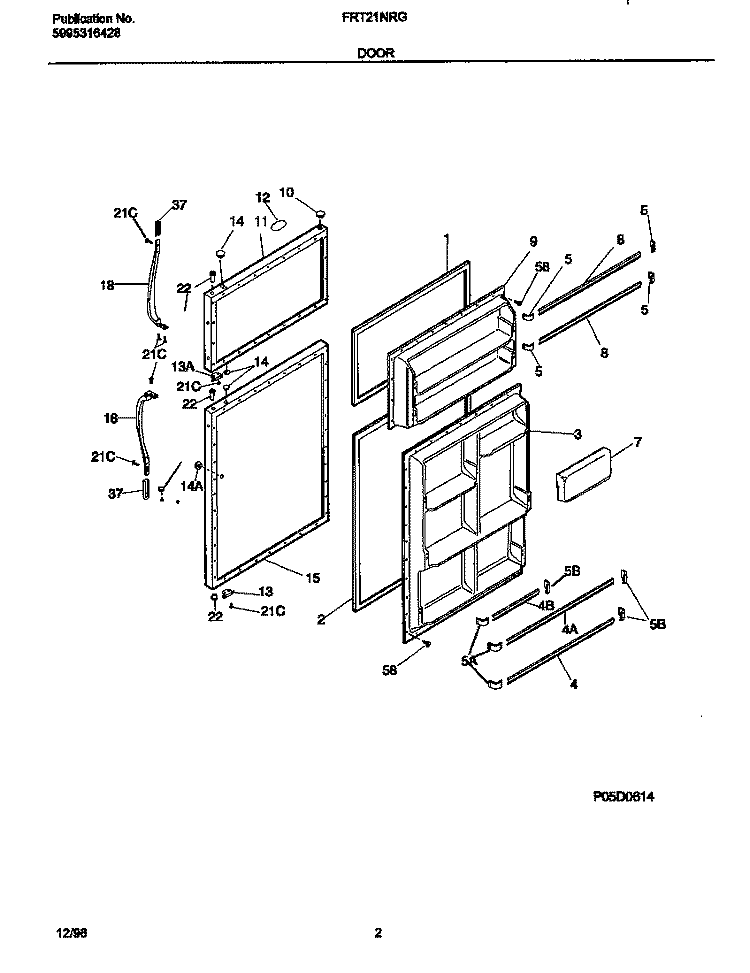 DOOR Diagram and Parts List for FRT21NRGB2  Frigidaire Refrigerator