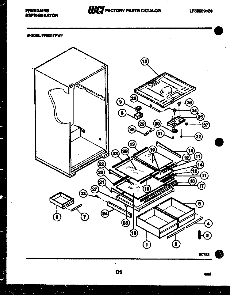 SHELVES AND SUPPORTS Diagram and Parts List for PFE21TFA1  Frigidaire Refrigerator