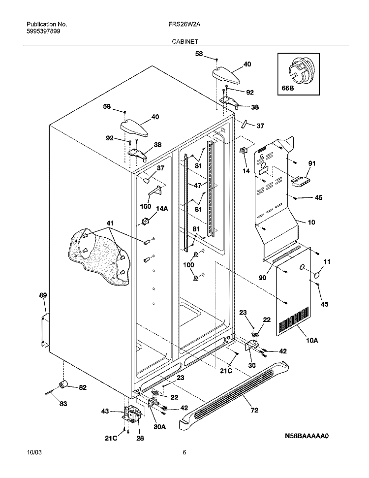 CABINET Diagram and Parts List for FRS26W2AW7  Frigidaire Refrigerator