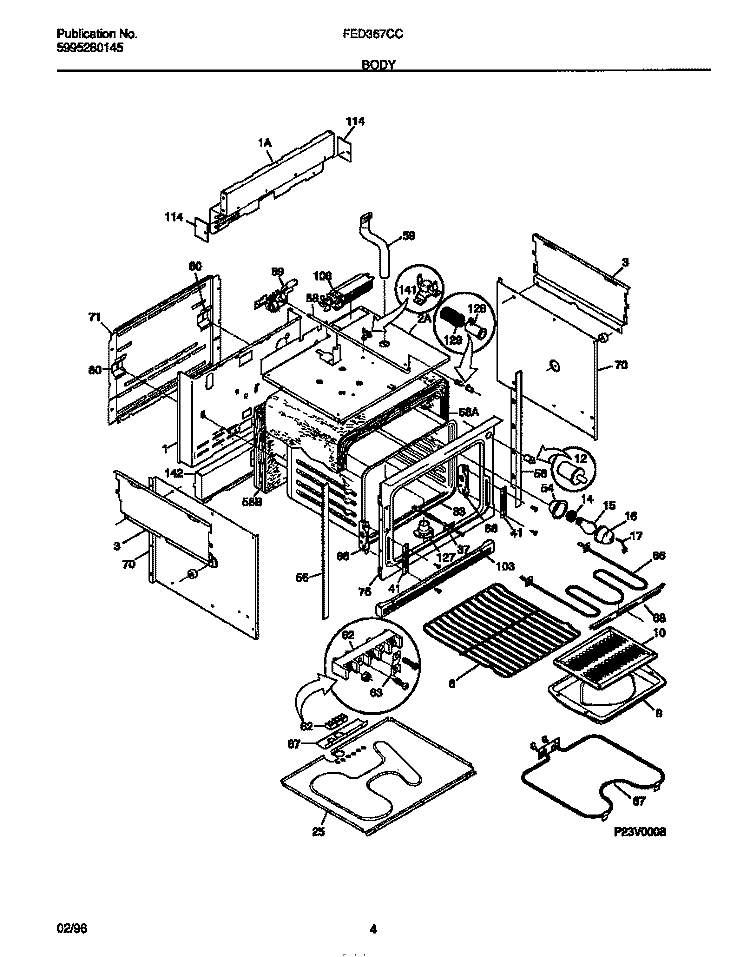 BODY Diagram and Parts List for FED367CCTD  Frigidaire Range