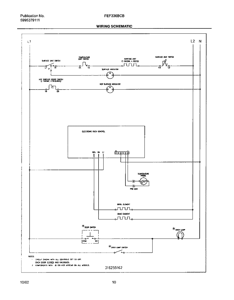 WIRING SCHEMATIC Diagram and Parts List for FEF336BCB  Frigidaire Range