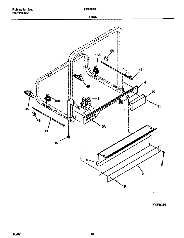 FRAME Diagram and Parts List for FDB989GFW0  Frigidaire Dishwasher