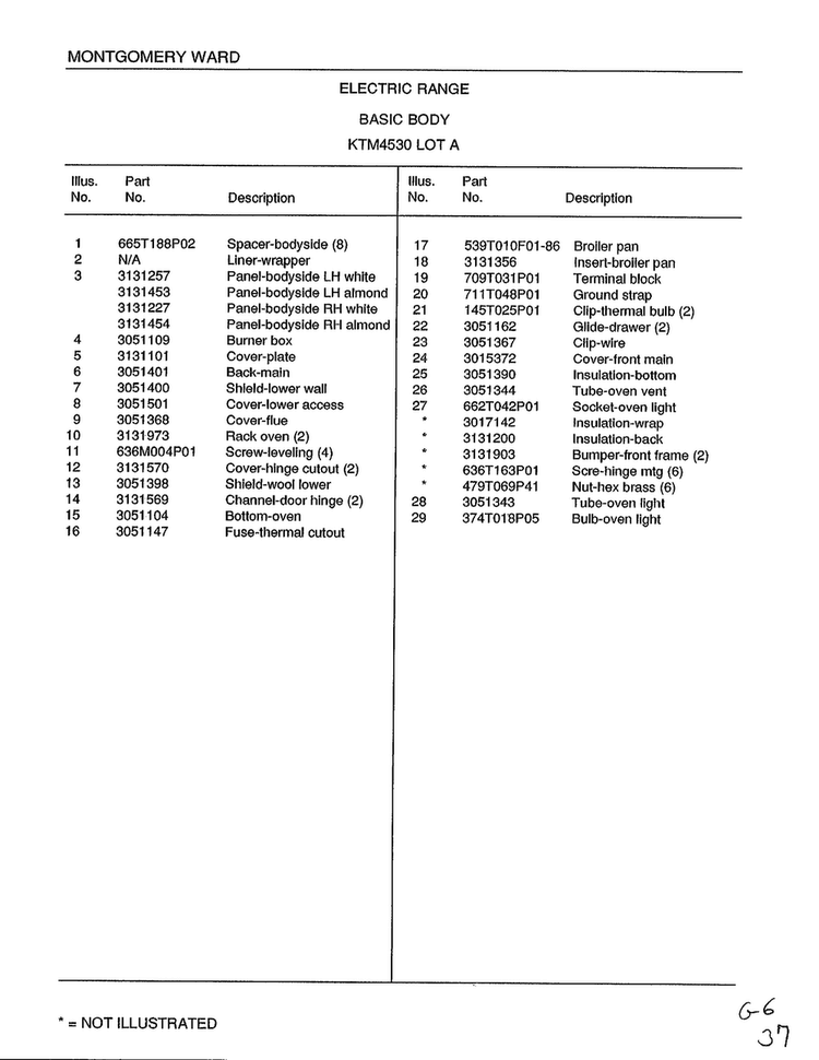 Basic Body Page 2 Diagram and Parts List for 4530A  Frigidaire Range