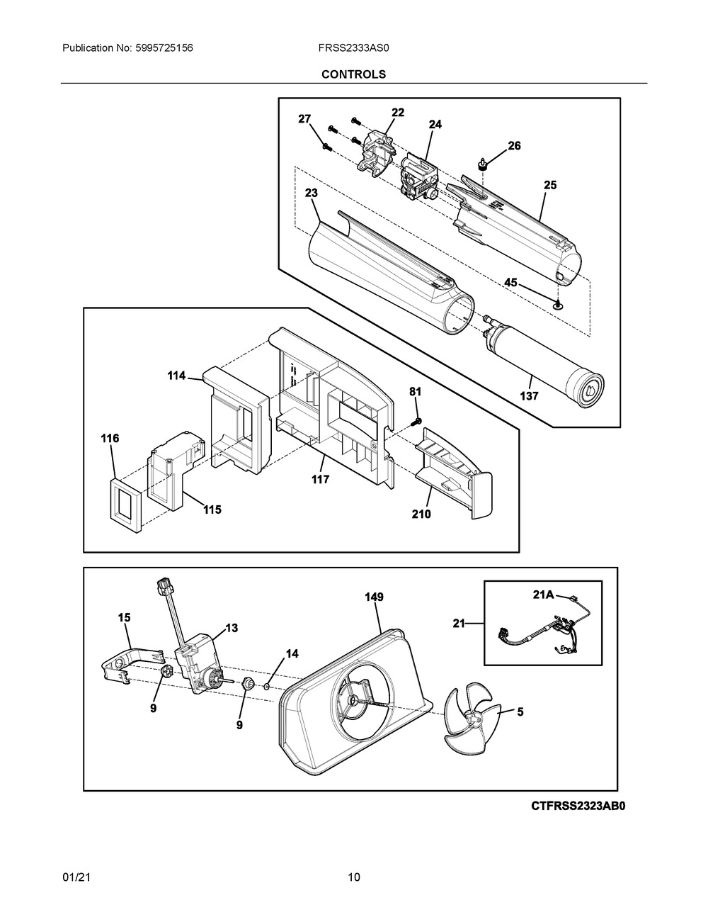 Controls Diagram and Parts List for FRSS2333AS0  Frigidaire Refrigerator
