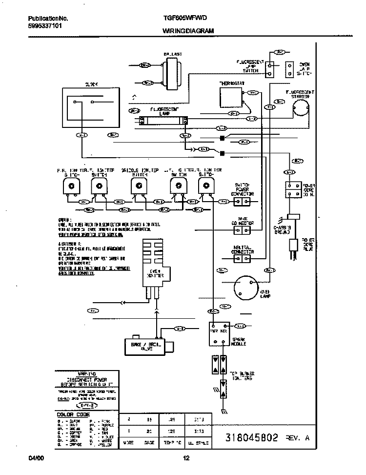 WIRING DIAGRAM Diagram and Parts List for TGF605WFW7  Tappan Range