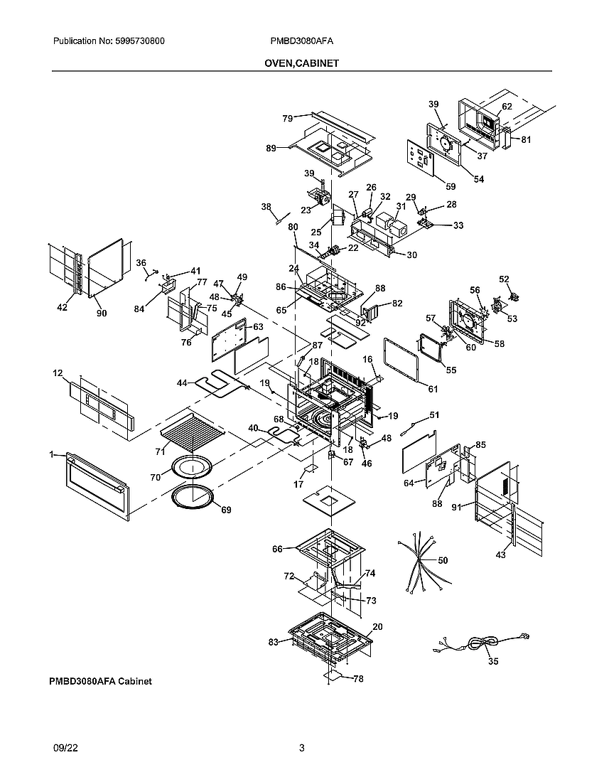 Cabinet, Oven Diagram and Parts List for PMBD3080AFA  Electrolux Microwave