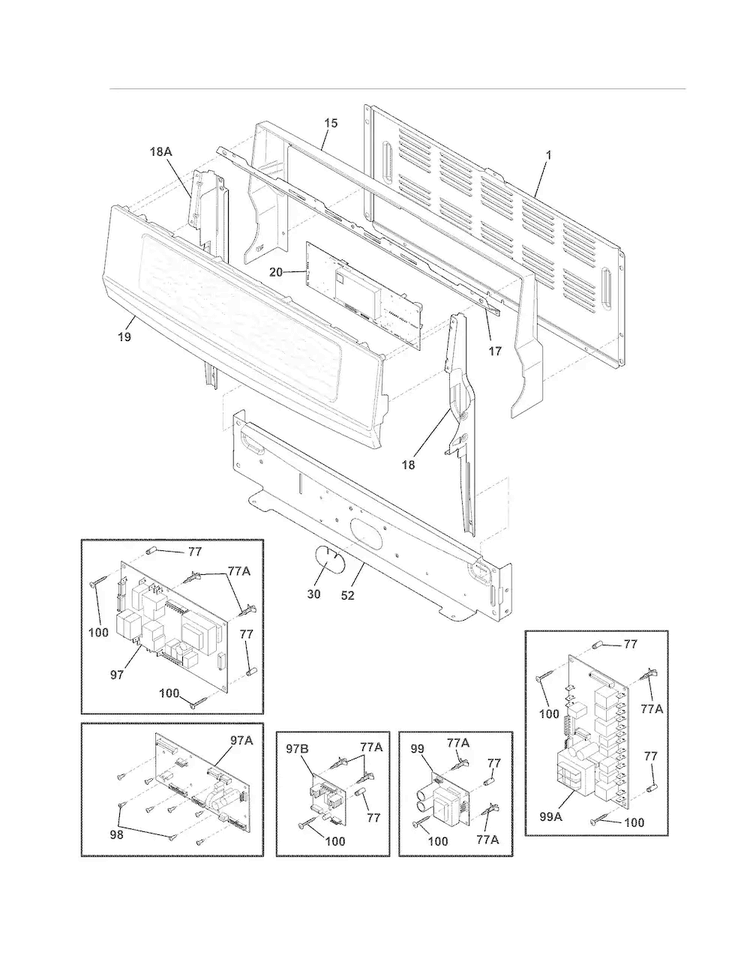 Backguard Diagram and Parts List for CEW30EF6GSK  Electrolux Range