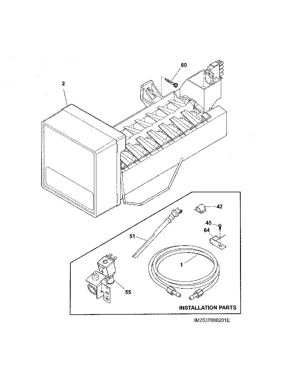 Ice Maker Diagram and Parts List for 2537888301E  Kenmore Refrigerator