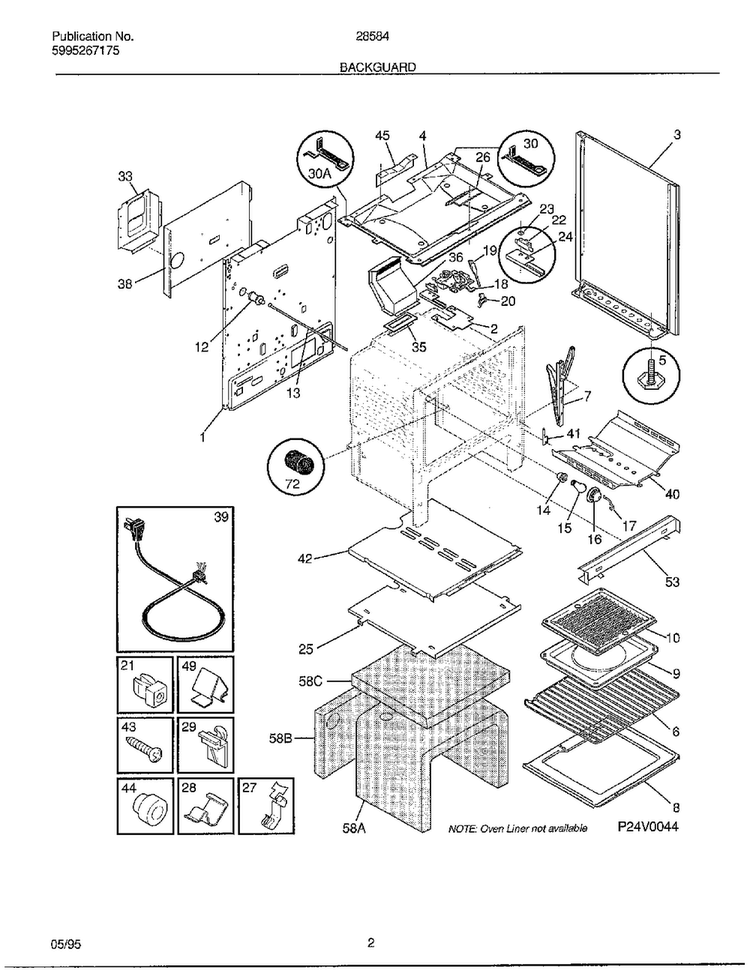Backguard Diagram and Parts List for 285847B  Frigidaire Range