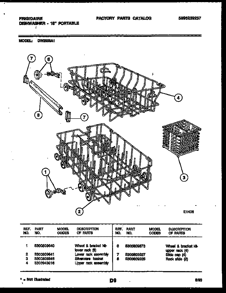 RACKS AND TRAYS Diagram and Parts List for DW2558A1  Frigidaire Dishwasher