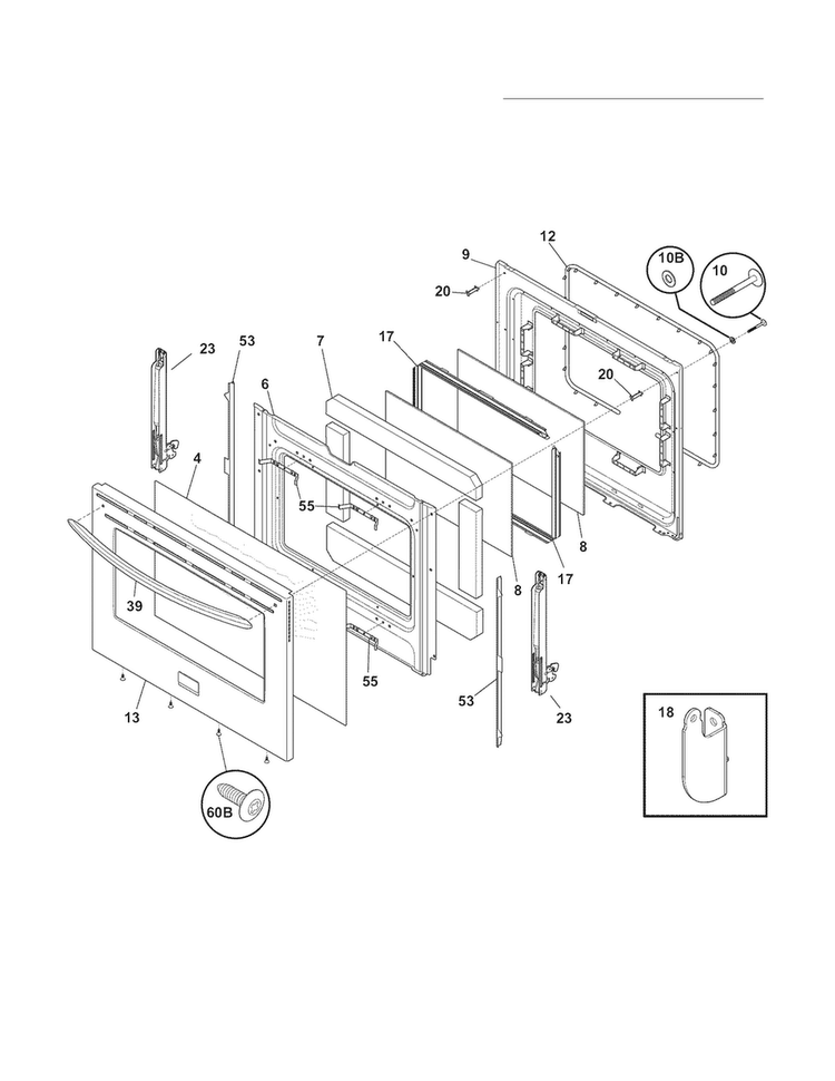 Door Diagram and Parts List for FGEF3042KFJ  Frigidaire Range