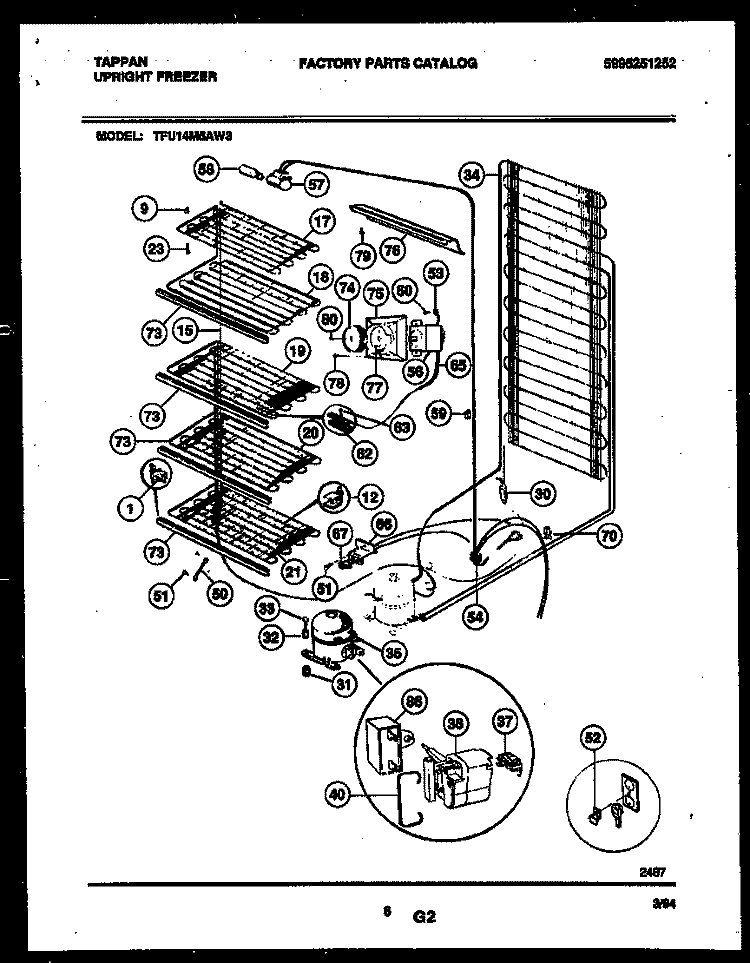 SYSTEM AND ELECTRICAL PARTS Diagram and Parts List for TFU14M5AW3  Tappan Freezer