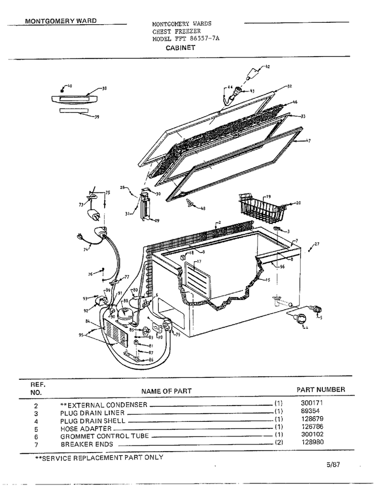 Cabinet Diagram and Parts List for 86557-7A  Frigidaire Freezer